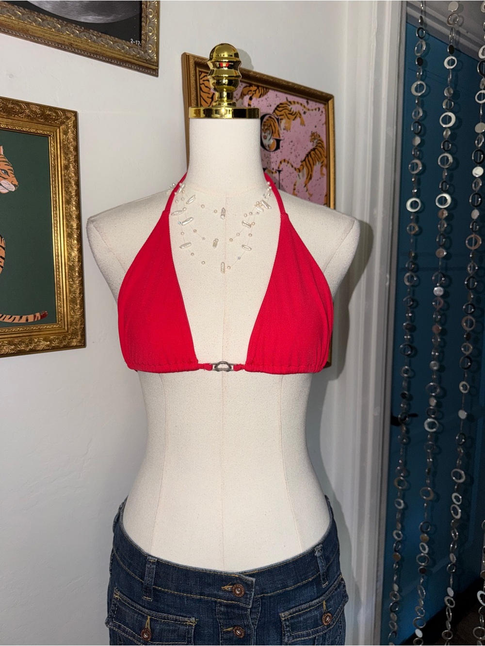 Y2K Red Halter Triangle Bikini Top - Women